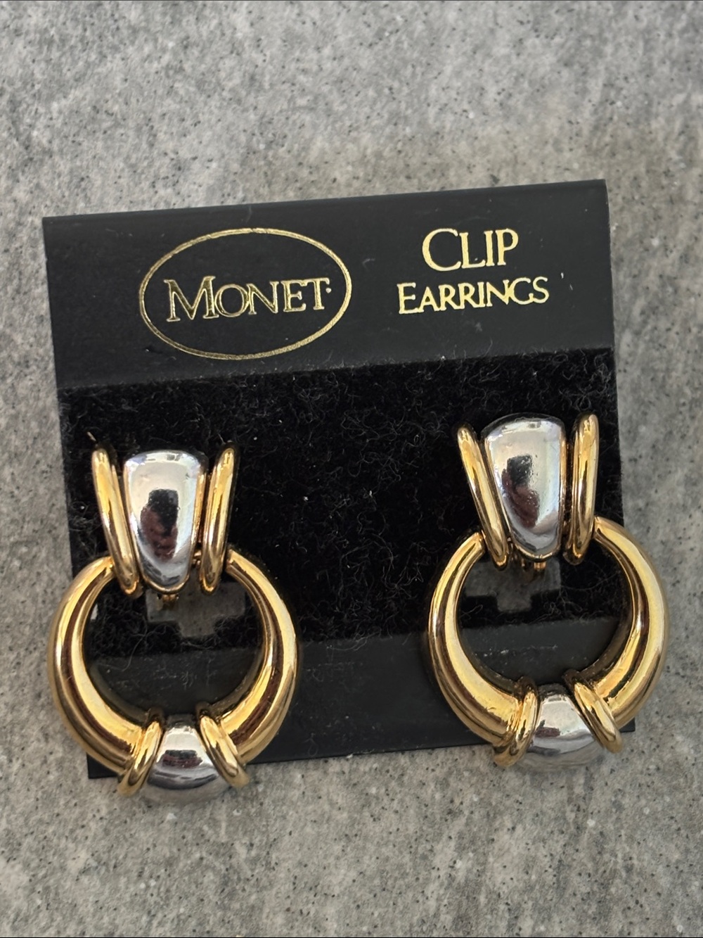 Vintage Monet Gold and Silver tone Clip-On Earrings 1.25”